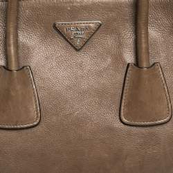 Pre Owned Prada Brown Leather Medium Twin Pocket Double Handle Tote