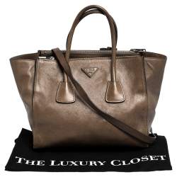 Pre Owned Prada Brown Leather Medium Twin Pocket Double Handle Tote