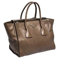 Pre Owned Prada Brown Leather Medium Twin Pocket Double Handle Tote