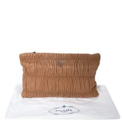 Pre Owned Prada Tan Nappa Gaufre Leather Clutch