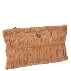 Pre Owned Prada Tan Nappa Gaufre Leather Clutch