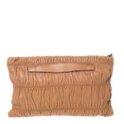 Pre Owned Prada Tan Nappa Gaufre Leather Clutch