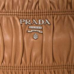 Pre Owned Prada Tan Nappa Gaufre Leather Clutch