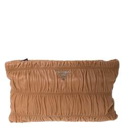 Pre Owned Prada Tan Nappa Gaufre Leather Clutch