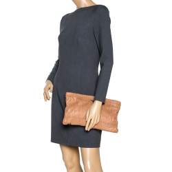 Pre Owned Prada Tan Nappa Gaufre Leather Clutch