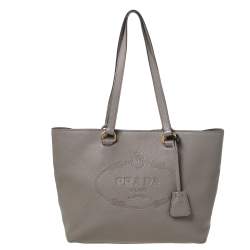 Prada Grey Vitello Shine Leather Tote Prada