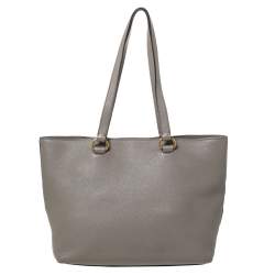 Pre Owned Prada Grey Vitello Daino Leather Logo Embossed Tote