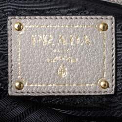 Pre Owned Prada Grey Vitello Daino Leather Logo Embossed Tote