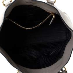 Pre Owned Prada Grey Vitello Daino Leather Logo Embossed Tote