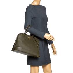 Pre Owned Prada Moose Green Saffiano Leather Dome Satchel