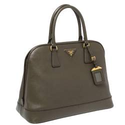 Pre Owned Prada Moose Green Saffiano Leather Dome Satchel