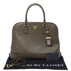 Pre Owned Prada Moose Green Saffiano Leather Dome Satchel