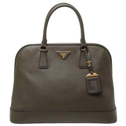 Pre Owned Prada Moose Green Saffiano Leather Dome Satchel