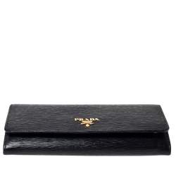 Pre Owned Prada Black Saffiano Lux Leather Continental Wallet