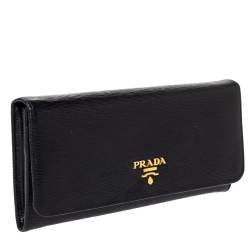 Pre Owned Prada Black Saffiano Lux Leather Continental Wallet