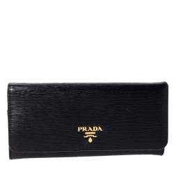 Pre Owned Prada Black Saffiano Lux Leather Continental Wallet
