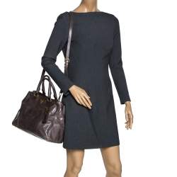 Pre Owned Prada Olive Green Leather Zipped Tote