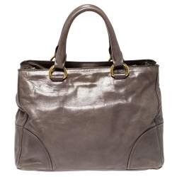 Pre Owned Prada Olive Green Leather Zipped Tote