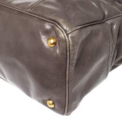 Pre Owned Prada Olive Green Leather Zipped Tote