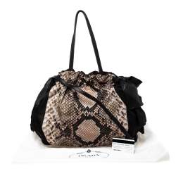 Prada Black Python Print Nylon and Leather Bow Shoulder Bag