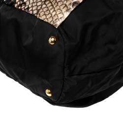 Prada Black Python Print Nylon and Leather Bow Shoulder Bag