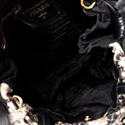 Prada Black Python Print Nylon and Leather Bow Shoulder Bag