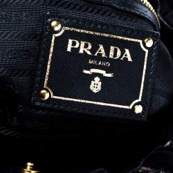 Prada Black Python Print Nylon and Leather Bow Shoulder Bag