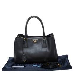 Pre Owned Prada Black Saffiano Lux Leather Medium Galleria Tote
