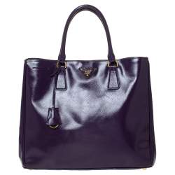 Pre Owned Prada Purple Saffiano Patent Leather Tote