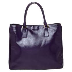 Pre Owned Prada Purple Saffiano Patent Leather Tote