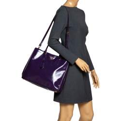 Pre Owned Prada Purple Saffiano Patent Leather Tote
