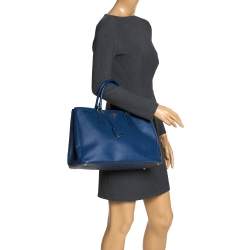 Pre Owned Prada Blue Saffiano Lux Leather Large Gardener's Tote