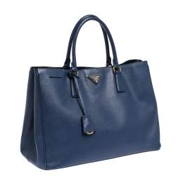 Pre Owned Prada Blue Saffiano Lux Leather Large Gardener's Tote