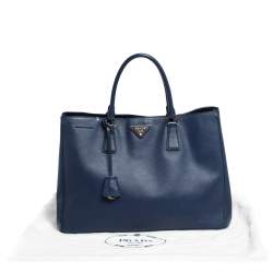 Pre Owned Prada Blue Saffiano Lux Leather Large Gardener's Tote