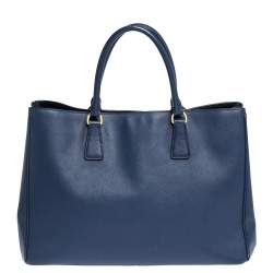 Pre Owned Prada Blue Saffiano Lux Leather Large Gardener's Tote