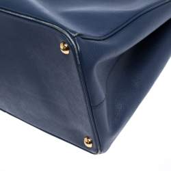 Pre Owned Prada Blue Saffiano Lux Leather Large Gardener's Tote