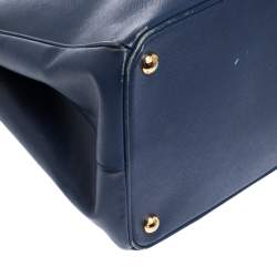 Pre Owned Prada Blue Saffiano Lux Leather Large Gardener's Tote
