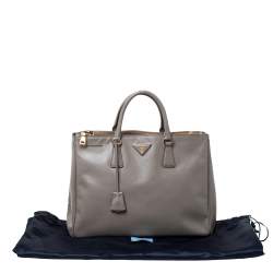 Pre Owned Prada Taupe Saffiano Lux Leather Large Double Zip Tote