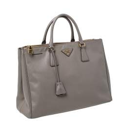 Pre Owned Prada Taupe Saffiano Lux Leather Large Double Zip Tote