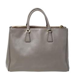 Pre Owned Prada Taupe Saffiano Lux Leather Large Double Zip Tote