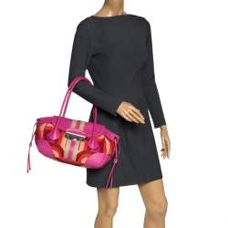 Pre Owned Prada Multicolor Canvas and Leather Satchel