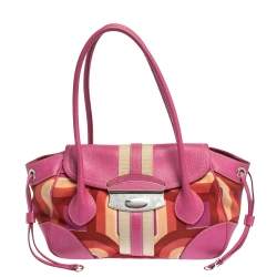 Pre Owned Prada Multicolor Canvas and Leather Satchel