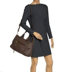 Pre Owned Prada Dark Beige Vitello Daino Leather Zip Tote