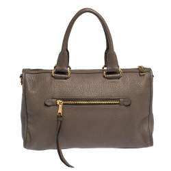 Pre Owned Prada Dark Beige Vitello Daino Leather Zip Tote