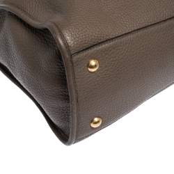 Pre Owned Prada Dark Beige Vitello Daino Leather Zip Tote