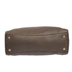 Pre Owned Prada Dark Beige Vitello Daino Leather Zip Tote