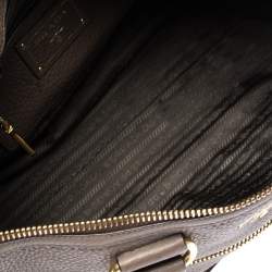 Pre Owned Prada Dark Beige Vitello Daino Leather Zip Tote