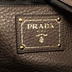 Pre Owned Prada Dark Beige Vitello Daino Leather Zip Tote