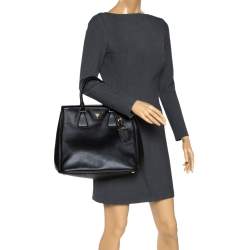 Pre Owned Prada Black Saffiano Lux Leather Parabole Tote