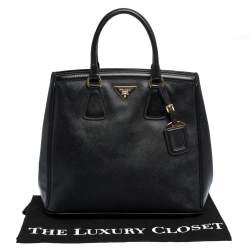 Pre Owned Prada Black Saffiano Lux Leather Parabole Tote